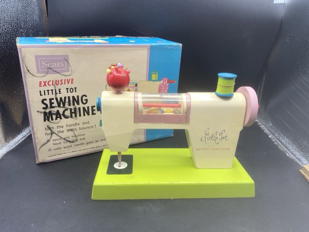 Vintage 60’s Sears Exclusive Little Tot Wooden Toy Sewing Machine/original Box